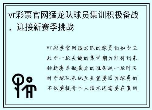 vr彩票官网猛龙队球员集训积极备战，迎接新赛季挑战