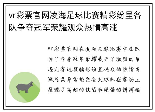 vr彩票官网凌海足球比赛精彩纷呈各队争夺冠军荣耀观众热情高涨